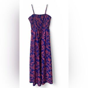 SHEIN Blue Maxi Dress with Pink Floral Print